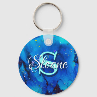 Deep Blue Underwater Alcohol Ink Painting Keychain