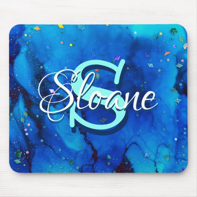 Deep Blue Underwater Alcohol Ink Painting Mouse Pad (Front)