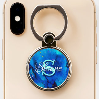 Deep Blue Underwater Alcohol Ink Painting Phone Ring Stand