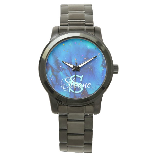 Deep Blue Underwater Alcohol Ink Painting Watch (Front)