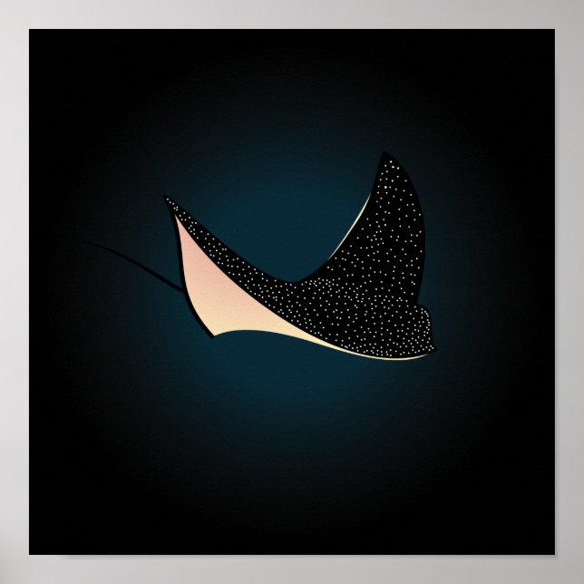 Deep Blue Underwater Spotted Sea Ray Fish Poster (Front)