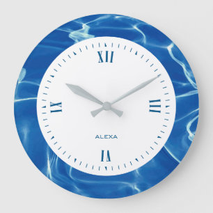 Deep blue water reflections large clock