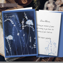 Deep Blue Watercolor Floral Meadow Sympathy Card
