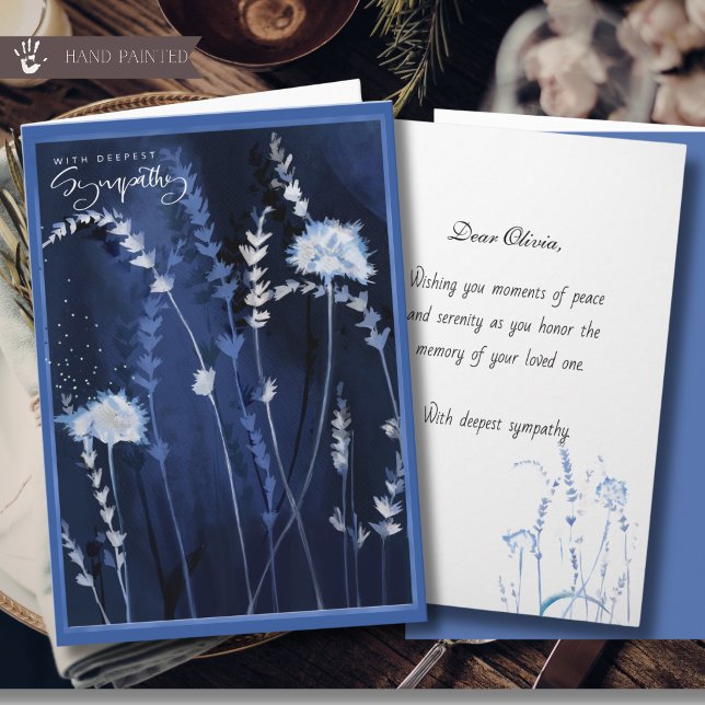 Deep Blue Watercolor Floral Meadow Sympathy Card (Deep Blue Watercolor Floral Meadow Sympathy Card)
