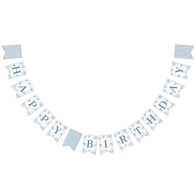 Deep Blue Watercolor Ocean Birthday Banner (All)