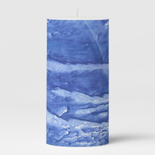 Deep blue watercolor pillar candle