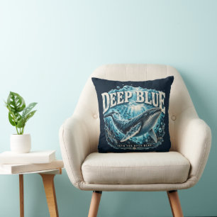 DEEP BLUE Whale Ocean Adventure Throw Pillow
