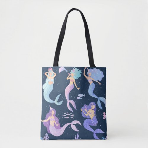 Deep Blue Whimsical Mermaid  Tote Bag