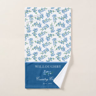 Deep Blue White Forget Me Not Pattern Hand Towel