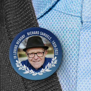 Deep Blue White Halfwreath In Loving Memory Photo Button