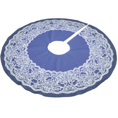 Deep Blue White Lace  Elegant Vintage Tree Skirt