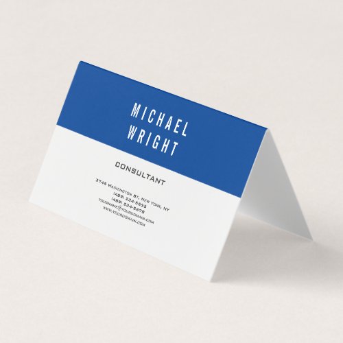 Deep Blue White Modern Plain Simple Minimalist Business Card