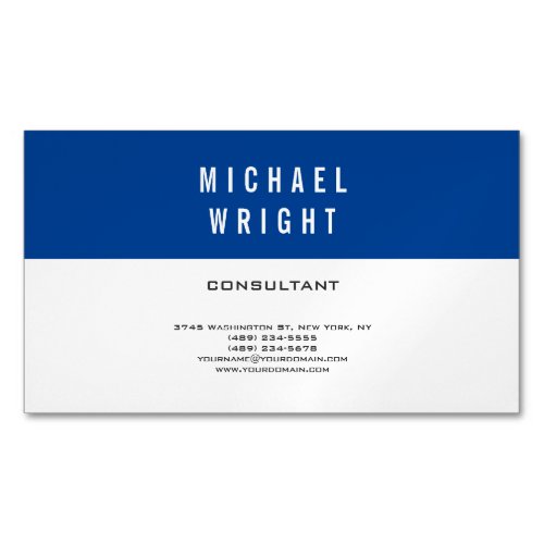Deep Blue White Modern Plain Simple Minimalist Business Card Magnet