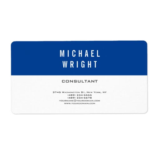 Deep Blue White Modern Plain Simple Minimalist Label