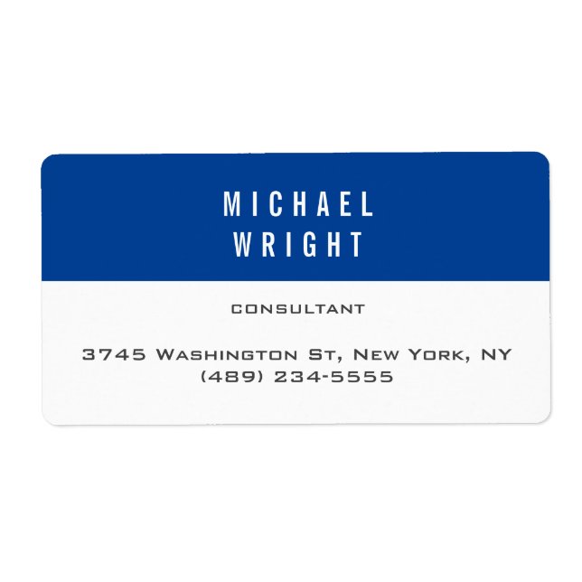 Deep Blue White Modern Plain Simple Minimalist Label (Front)