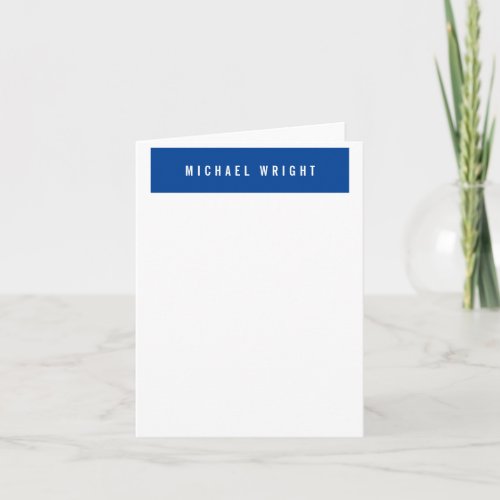 Deep Blue White Modern Plain Simple Minimalist Note Card
