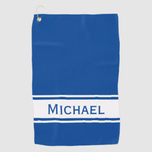 Deep Blue White Stripe Modern Name Monogram Golf Towel