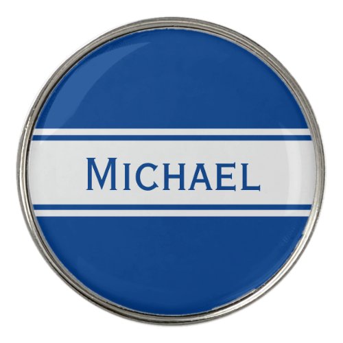 Deep Blue White Stripes Modern Name Golf Ball Marker