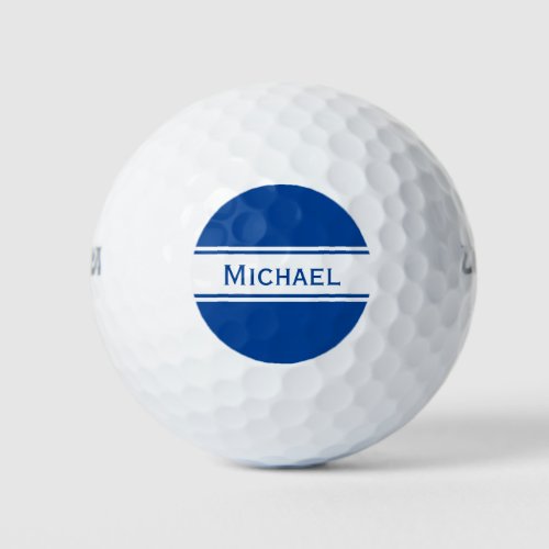 Deep Blue White Stripes Name Monogram Golf Balls