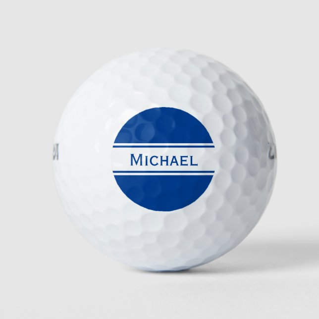 Deep Blue White Stripes Name Monogram Golf Balls (Front)