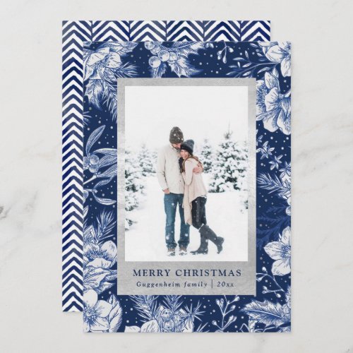 Deep Blue Winter Christmas Photo card