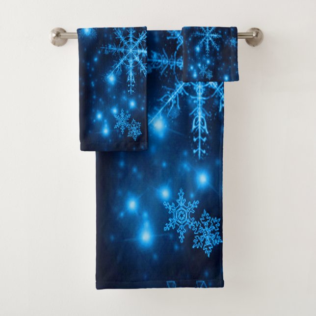 Deep Blue with Bright Snowflakes Towel Set (Insitu)