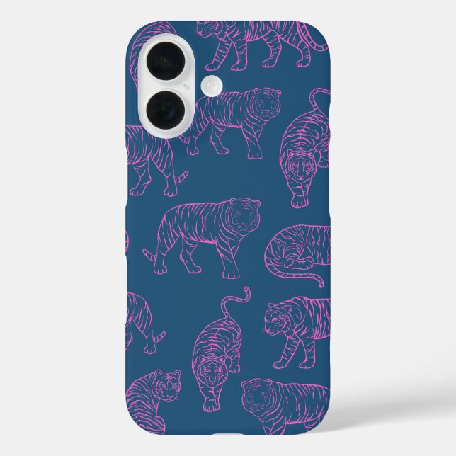 Deep Blue with Pink Tigers Case-Mate iPhone Case (Back)