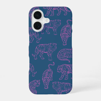 Deep Blue with Pink Tigers iPhone 16 Case