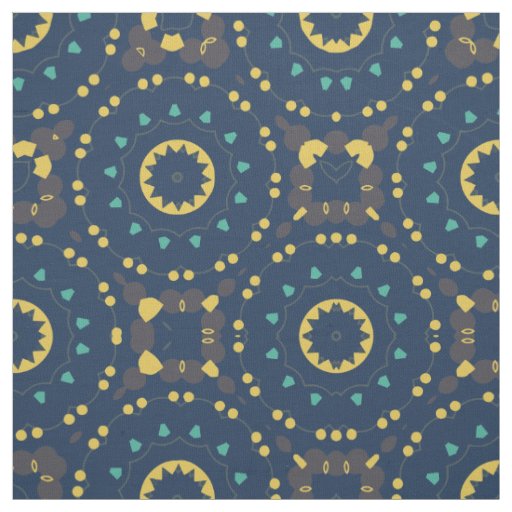 Deep Blue Yellow Mosaic Ethnic Boho Chic Pattern Fabric