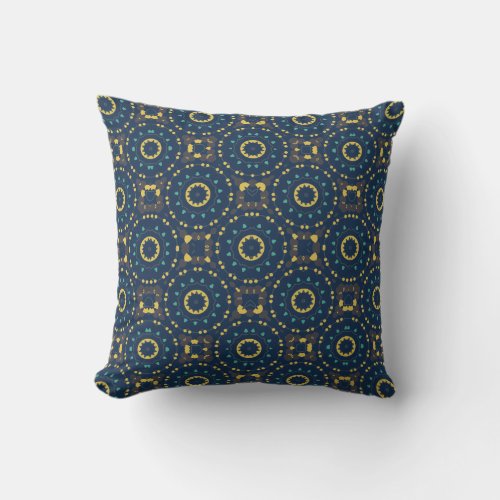 Deep Blue Yellow Mosaic Ethnic Boho Chic Pattern Throw Pillow