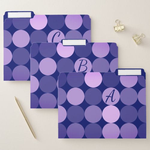 Deep Blueish Purple  Lavender Circles  Letters File Folder