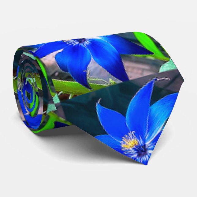 Deep Bluish Flowers Pattern Neck Tie (Rolled)