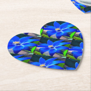 Deep Bluish Flowers Pattern Paper Coaster