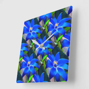 Deep Bluish Flowers Pattern Square Wall Clock