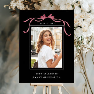 Deep Blush Bow Graduation Party Welcome Black Foam Board
