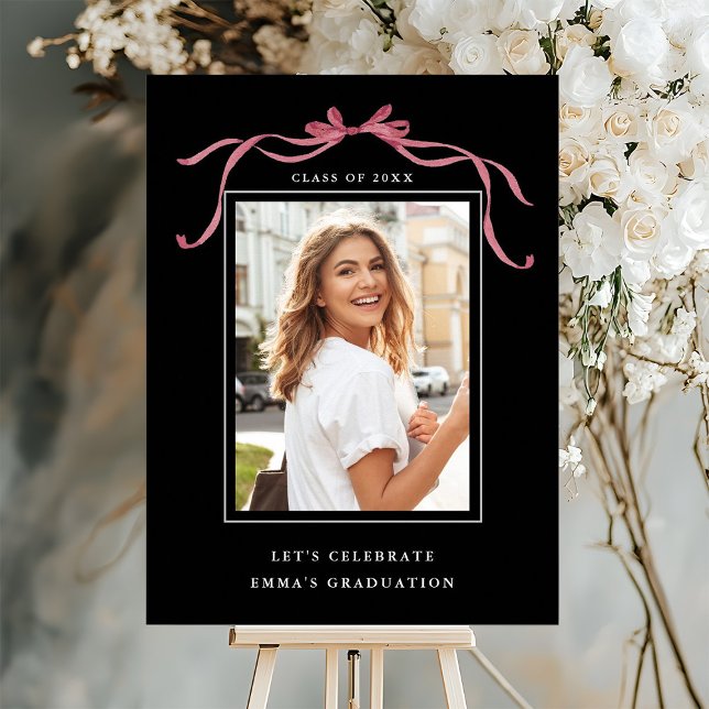 Deep Blush Bow Graduation Party Welcome Black Foam Board (Creator Uploaded)