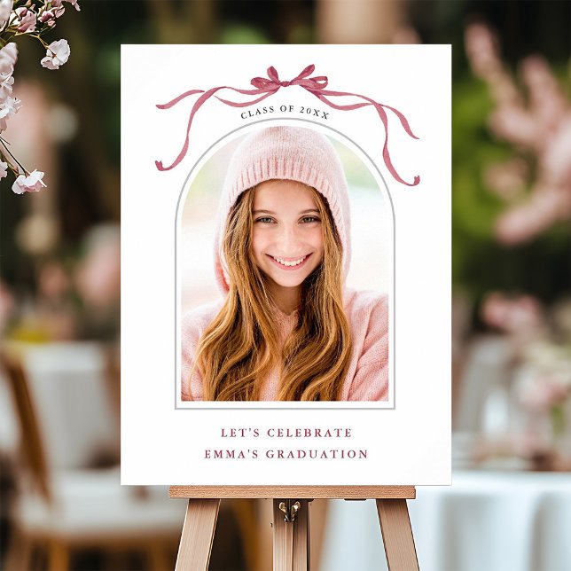 Deep Blush Ribbon Bow Graduation Party Welcome Poster (Creator Uploaded)