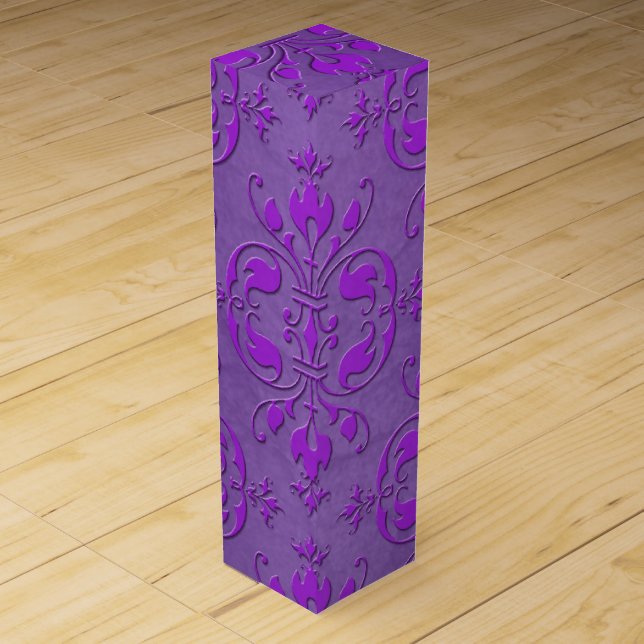 Deep Bright Purple Damask Pattern Wine Gift Box (Front)
