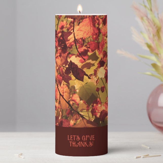 Deep Brown Family Thanksgiving Maple Leaves Pillar Candle (In Situ)