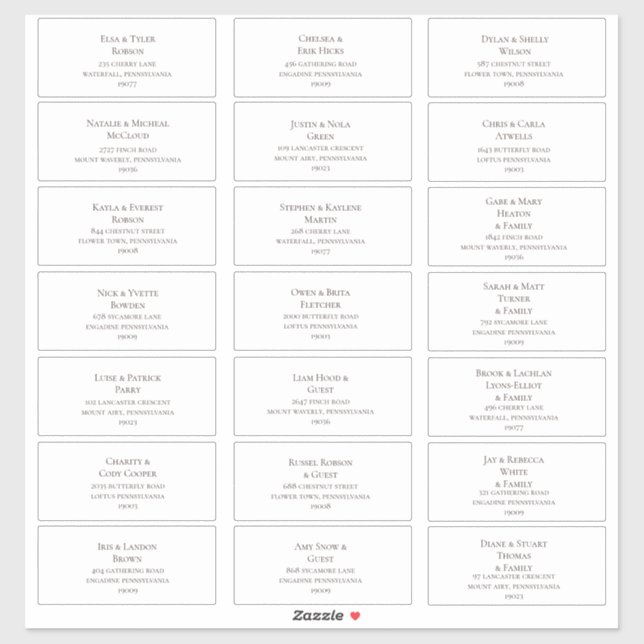 Deep Brown Font Wedding Guest Address Labels (Sheet)