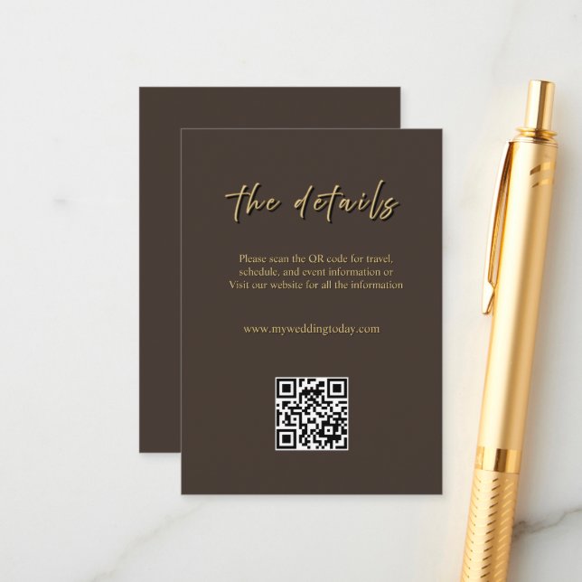 Deep Brown & Gold Wedding Enclosure Card (Front/Back In Situ)
