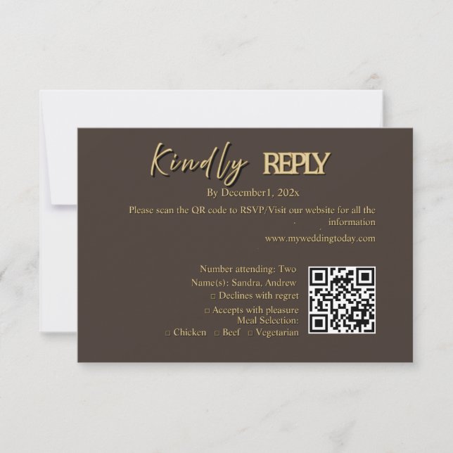 Deep Brown & Gold Wedding RSVP Card (Front)