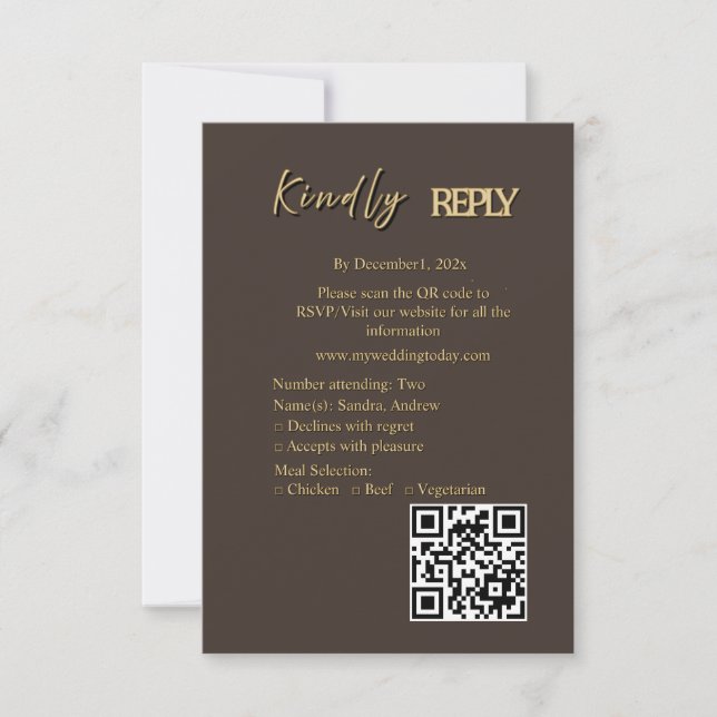 Deep Brown & Gold Wedding RSVP Card (Front)