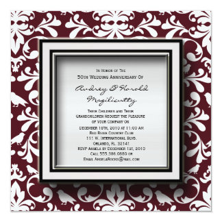 Deep Burgandy Damask Anniversary Party Invitation