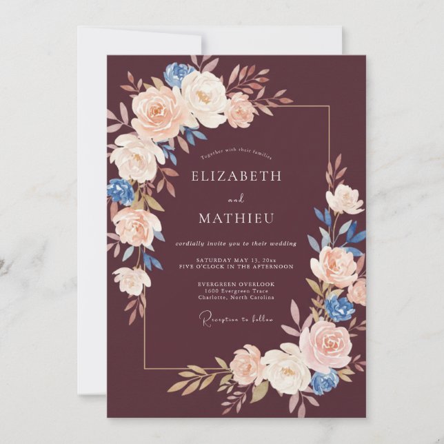 Deep Burgundy Aesthetic Autumnal Wedding Invitation (Front)