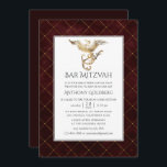 Deep Burgundy and Gold Dragon themed Bar Mitzvah Invitation<br><div class="desc">Plush vintage lattice dragon theme bar mitzvah invitation.</div>