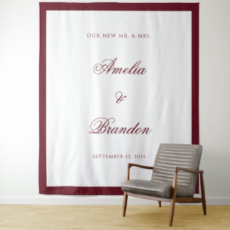 Deep Burgundy Border Script Wedding Backdrop
