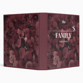 Deep Burgundy Botanical Leaf Family Recipe Binder