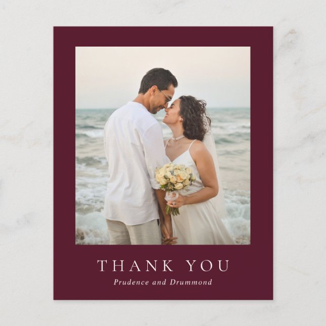 Deep Burgundy Budget Wedding Thank You Card Flyer (Front)