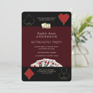 Deep Burgundy Casino Vegas Poker Retirement Party  Invitation